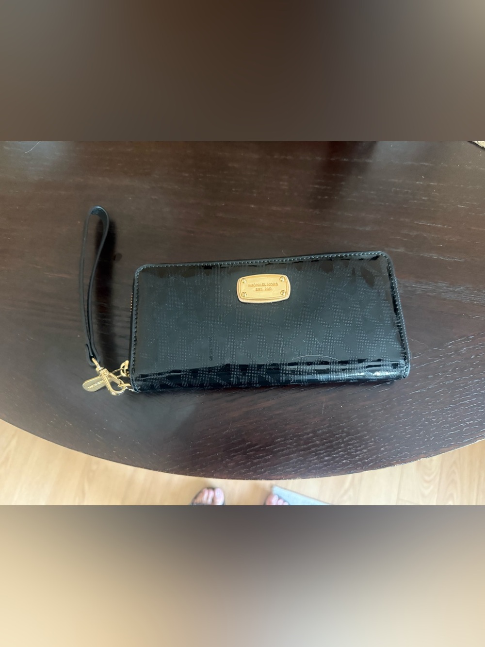 Michael Kors Black Patent Wallet with Gold Nameplate